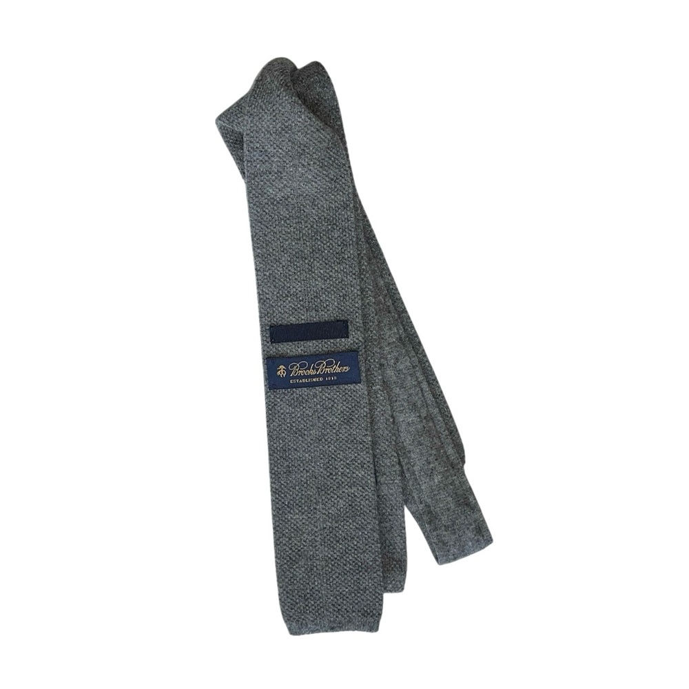 Rare VTG Brooks Brothers Mens Wool Cashmere Gray Knit Square Tie Made In Italy